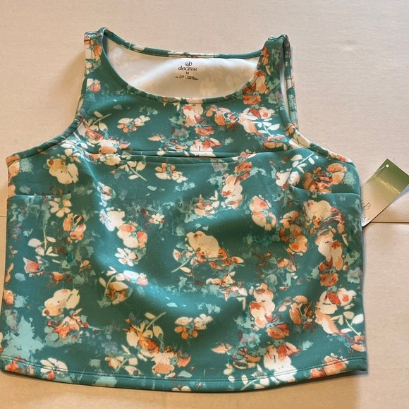 Decree sleeveless fitted top women's size‎ medium blue floral front cut-out NEW - Picture 5 of 12